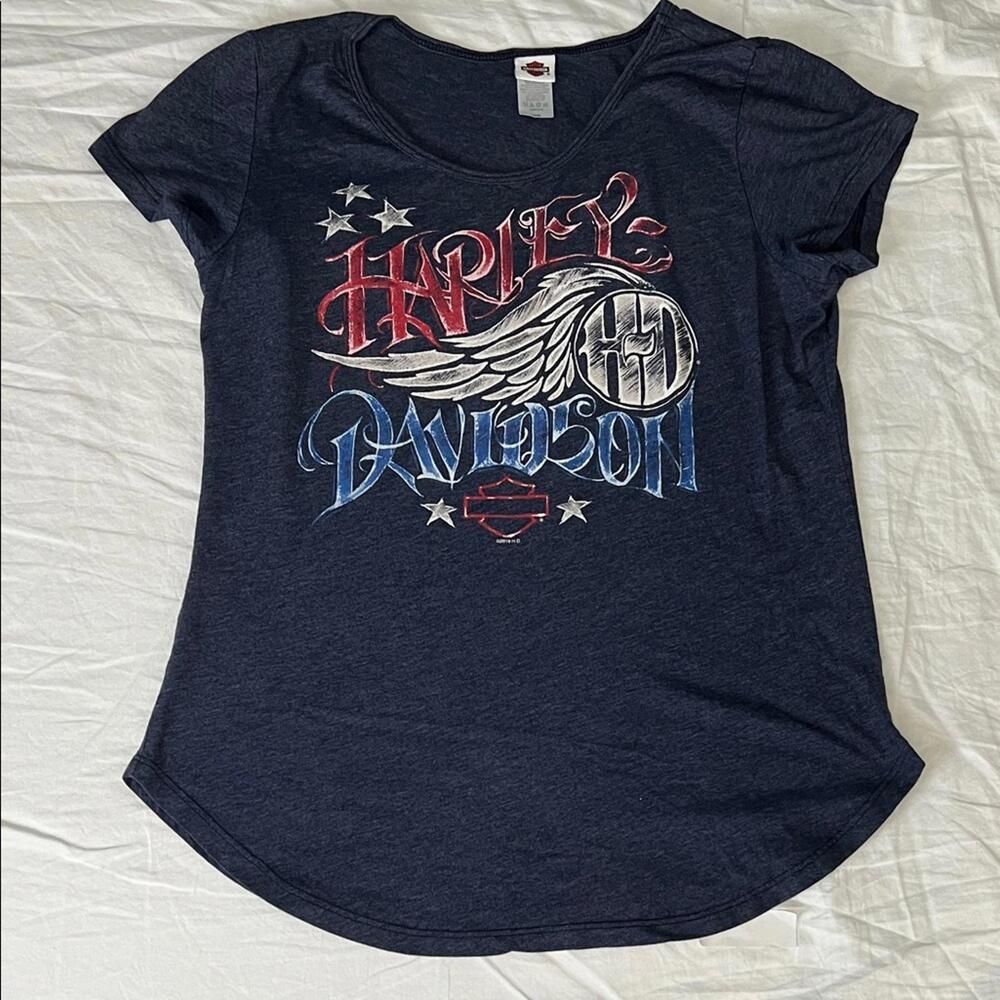 Harley Davidson Red, White & Blue Graphic TShirt Size Large